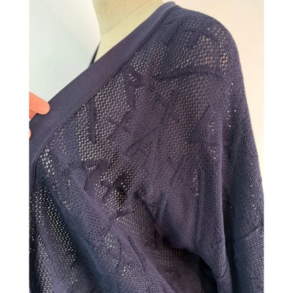 A/X Armani Exchange Navy Blue Logo Knit Open Front Cardigan Oversized Colorblock
